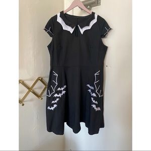 Black Bat and Spider Web Embroidered Retro Flare Dress